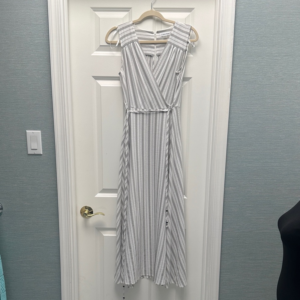 Calvin Klein Gray Striped Maxi Dress